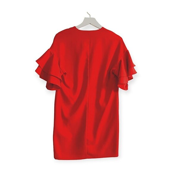 ZARA Red Shift Dress with Ruffle Sleeves Size XS - Picture 2 of 10